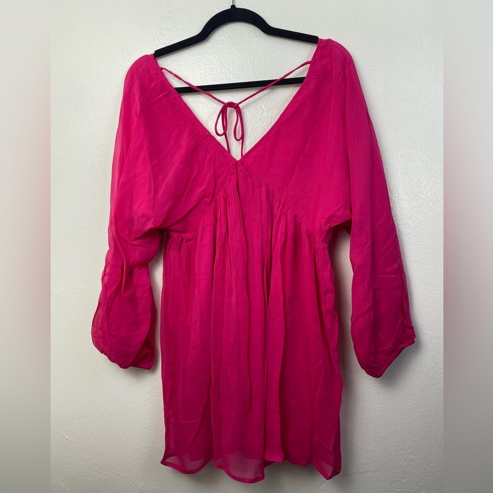 Anthropologie Forever That Girl Sheer Flowy mini dress XXS NWT Barbie Pink - Picture 9 of 13